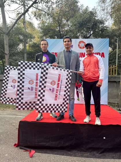 On stage at the 'Stay Fit Run Noida' event. Promoting a healthy and active lifestyle is my passion.