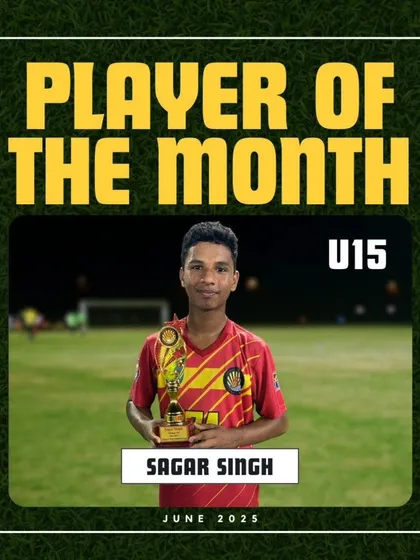 Sagar Singh, our U15 Player of the Month for June 2025, holding his award.