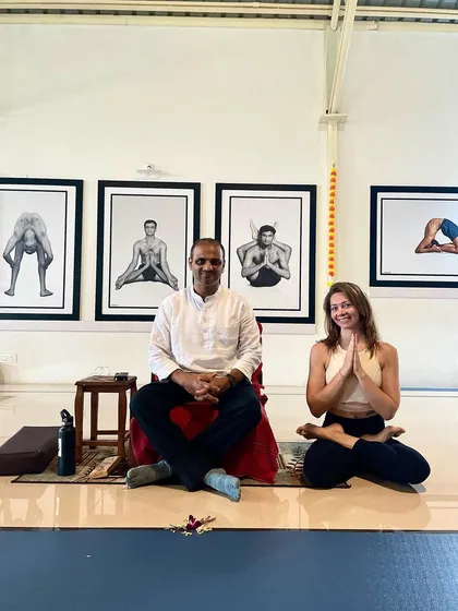 Learning at the source in Mysore, India, with my teacher, Paramaguru Sharath Jois. I am a dedicated student of the classical Ashtanga lineage, and I bring the authenticity and depth of this tradition to every class I teach.