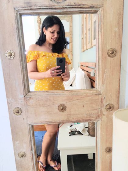 In Goa, I mostly wore easy cotton dresses. This yellow off-shoulder polka dot dress was perfect for the warm, beachy vibe.