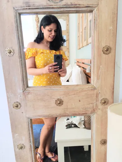 In Goa, I mostly wore easy cotton dresses. This yellow off-shoulder polka dot dress was perfect for the warm, beachy vibe.