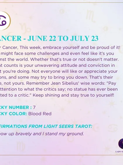 This week's tarot guidance for Cancer. The message is to embrace yourself and be proud of it, even if you face challenges or feel like it's you against the world.