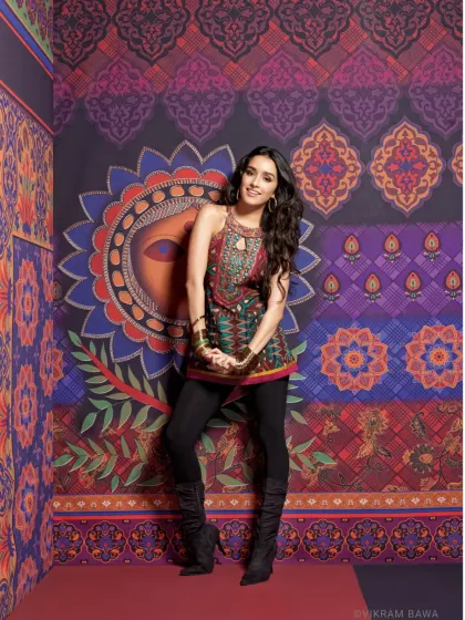 A fun and vibrant shoot with Shraddha Kapoor for the clothing brand Global Desi. The colorful, patterned set was built to perfectly complement the brand's aesthetic.