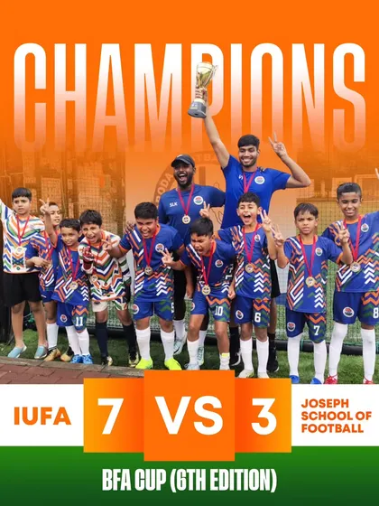 The final whistle moment. A commanding 7-3 victory in the BFA Cup Final. This image captures the culmination of months of hard work, strategic coaching, and relentless teamwork from our young champions.