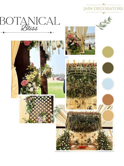 This "Botanical Bliss" moodboard defines an earthy, textured, and fresh wedding theme. It helps us align on the vision, focusing on natural elements, greenery, and a relaxed yet elegant feel.