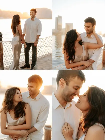 A collection of four portraits from a golden hour engagement shoot in Dubai. This shows the variety of candid and romantic shots we can capture in one session.