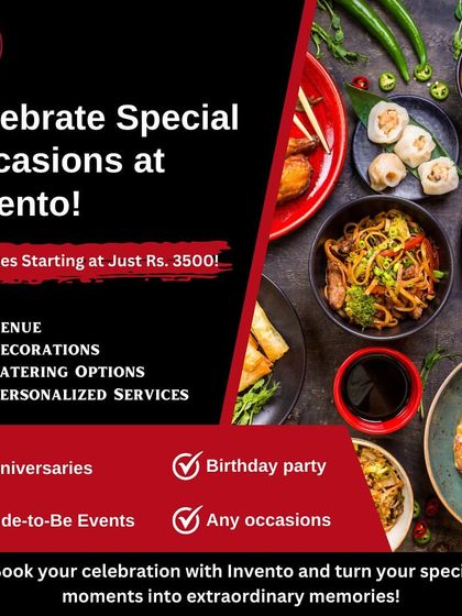 This graphic details my party packages, which include the venue, decorations, catering, and personalized services for any occasion, starting at just Rs. 3500.