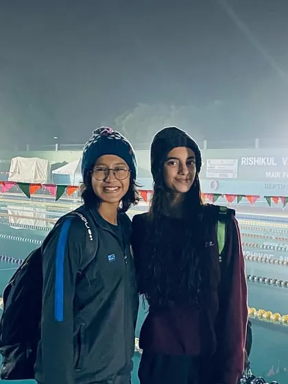 Success at the national level comes with rewards. Here are two of my swimmers at the Khelo India Series, an event organized by the Ministry of Youth Affairs and Sports, where their performance earned them a significant cash prize.
