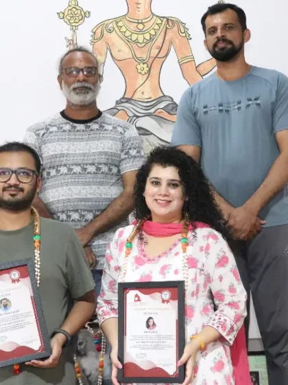 A small group of graduates from our 200-hour TTC, celebrating their accomplishment with the teaching team.