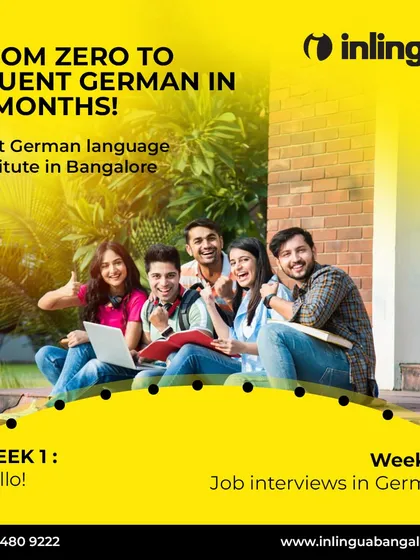 This is our promise to you: a clear path from beginner to confident speaker. This graphic shows the journey of our students, who go from learning their first words to attending job interviews in German in just four months.