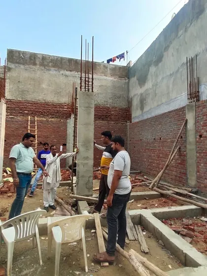 A wider view of the ground floor construction of the 150 sq. yard residence. This image shows the scale of the initial structural work, which I personally oversee to ensure quality.