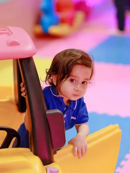 A quiet moment of exploration in one of our ride-on cars. It's a great way for little ones to have their own adventure.