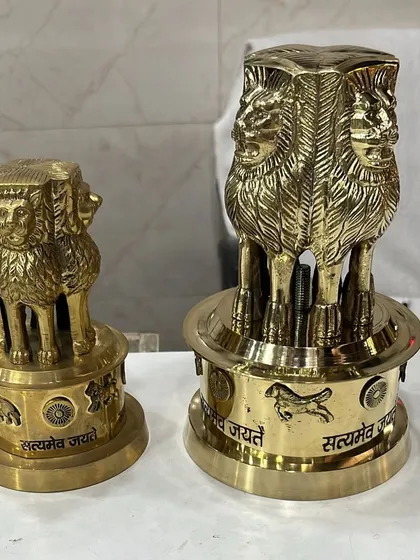We craft these brass Ashoka Stambh emblems, the national symbol of India, in two distinct sizes. They serve as a prestigious and patriotic corporate gift or a stately decor piece for an executive's desk or office reception area.