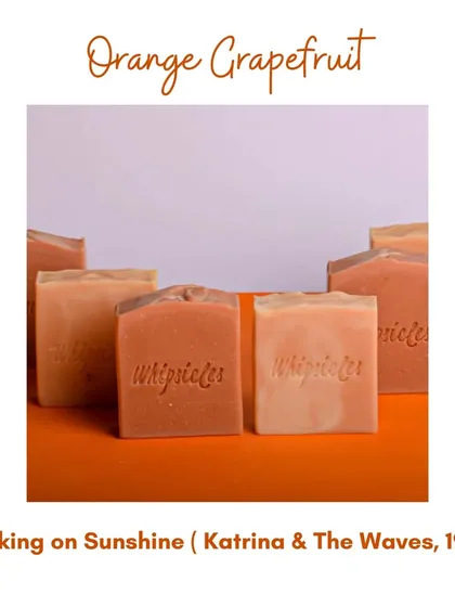 Our Orange Grapefruit soap is pure sunshine in a bar, just like the song "Walking on Sunshine." It's a bright, citrusy blend perfect for an uplifting shower.