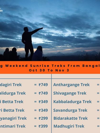 Our menu of exciting sunrise treks from Bangalore, with prices starting as low as ₹299.