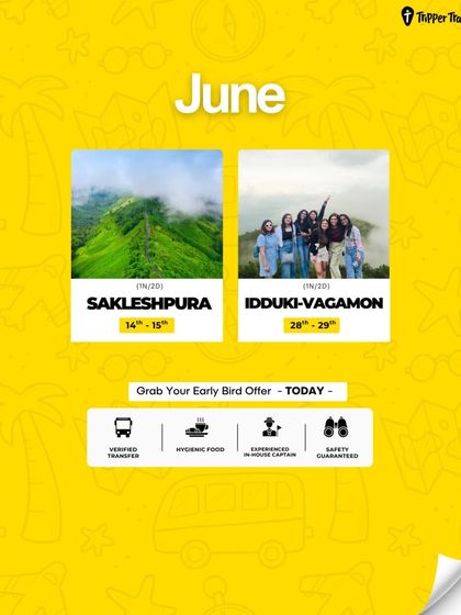 Our June calendar for Females Only Trips is out! We're heading to the misty hills of Sakleshpur and the green meadows of Idukki-Vagamon. Grab your spot and your bestie.