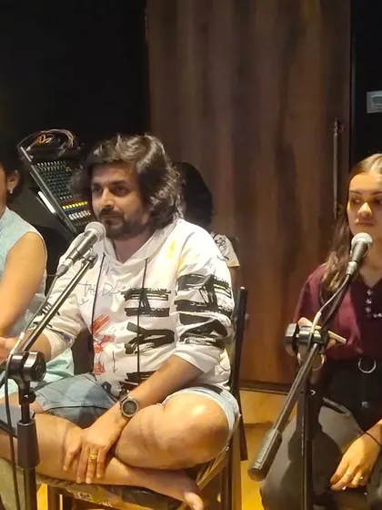 The vocal section of 27 STAARS during a rehearsal session. We work hard on our harmonies and vocal arrangements to create a rich and unique sound.