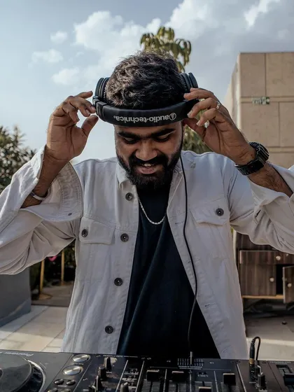 Getting in the zone before a sundowner DJ set in Bangalore. It’s all about feeling the music and getting ready to share that vibe with everyone.