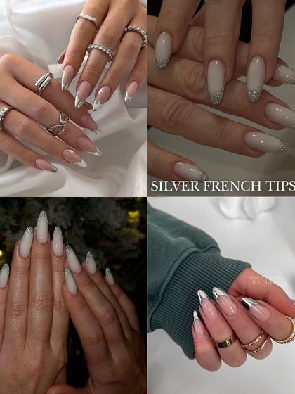 Silver French tips are a chic and modern alternative to the classic white. This board showcases different variations, from glittery tips to bold chrome lines.