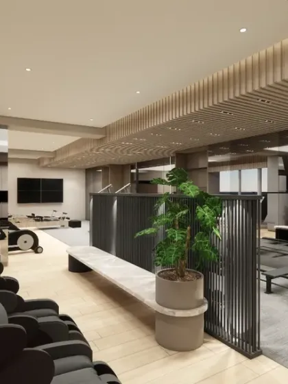 View of a home gym with treadmills and massage chairs.