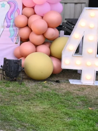 A light-up marquee number '4' for a fourth birthday party. These are available for any age or initial.