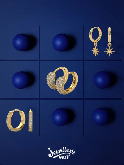 Three in a row, all in a glow. Our golden trio of hoops, from classic sparkle to celestial charm, is your winning style move for any occasion.
