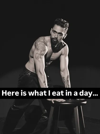 A photo of me with the text "Here is what I eat in a day..." followed by a breakdown of why that's irrelevant for others. My coaching is customized, not copied.