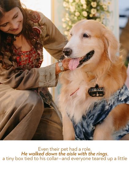 Even the pet had a role! The couple's golden retriever walked down the aisle as the ring bearer, a tiny box tied to his collar. It was a heartwarming and personal moment that brought tears to everyone's eyes.