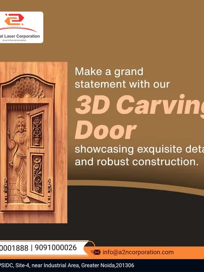 Our 3D carving brings solid wood to life, as seen in this grand entrance door featuring an exquisitely detailed traditional figure. This piece demonstrates our ability to create deep, sculptural reliefs that tell a story and make a powerful first impression.