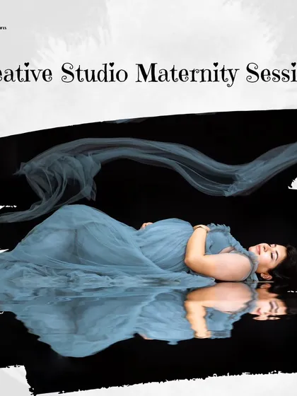 This promotional graphic showcases one of my creative studio sessions, featuring the artistic reflection shot. It serves as an invitation for clients to explore the unique and fine-art styles I offer.