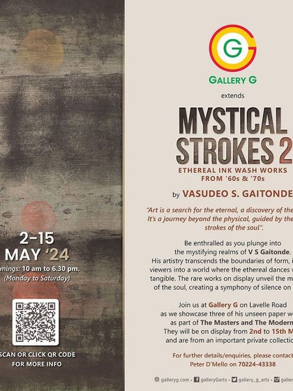 The invitation to 'Mystical Strokes 2,' showcasing three unseen paper works by V.S. Gaitonde from an important private collection. His artistry transcends form, creating a symphony of silence on paper.