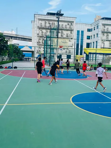 A wide view of our evening basketball training.