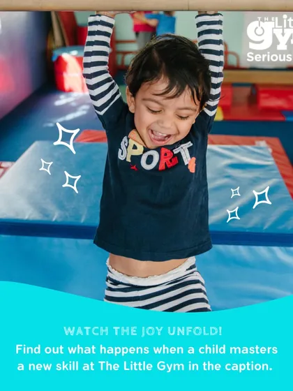 The pure joy of mastering a new skill is what we strive for in every class. This moment, when a child feels strong and capable, is the foundation of true confidence. We help children build upper body strength and grip through fun activities like hanging on the bars.