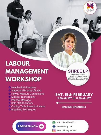 Here is an example of our online workshop schedule. We cover everything from healthy birth practices and the stages of labor to the role of the birth partner and coping techniques.