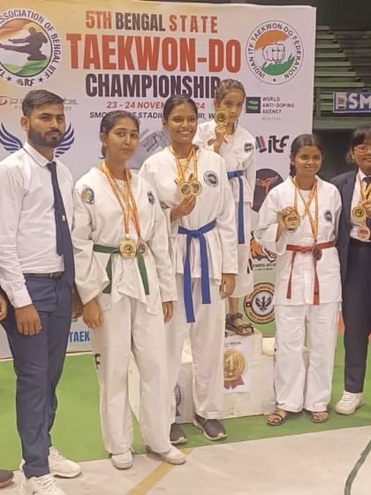 Our female athletes looking sharp with their gold medals at the 5th Bengal State Taekwon-Do Championship.