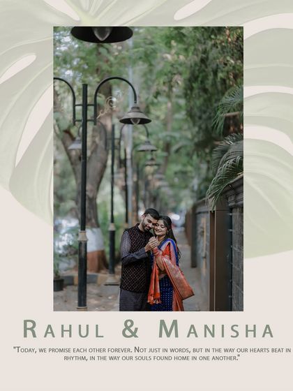 An elegant engagement announcement graphic featuring a photo of the couple in a beautiful outdoor setting, perfect for sharing with family and friends.