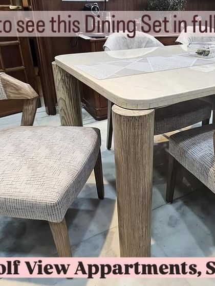 A wider view of the open-grain dining set, delivered to a client in Golf View Apartments, Saket. This shows how a six-seater set can fit perfectly into an apartment dining space.