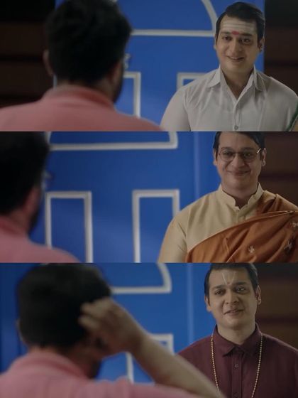 A glimpse of the different regional characters I created for the Bajaj Allianz TVC. This shows the transformation of one actor into distinct personas through costume, including a pandit and a businessman.