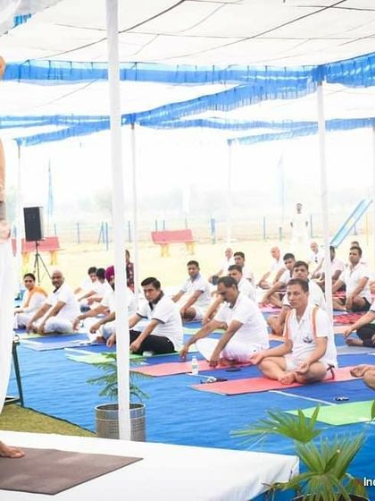 Demonstrating a posture during a session at the Air Force Station in Agra. It is important that the practices are taught with the right precision and understanding.