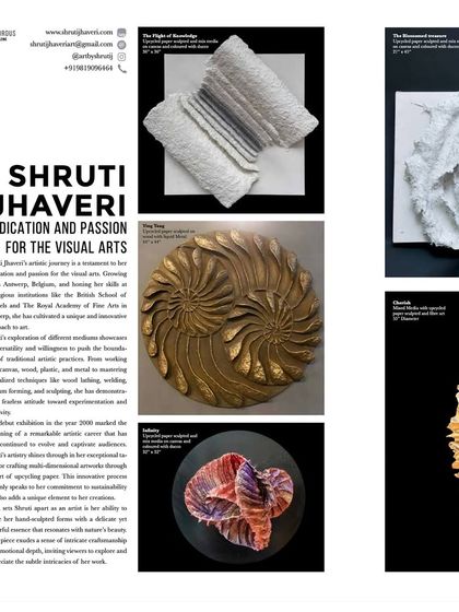 A look at the article about my work, titled "Dedication and Passion for the Visual Arts." It discusses my journey and my innovative approach to upcycled materials.