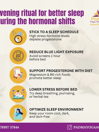 When hormones shift, sleep can suffer. I teach evening rituals to support deeper rest, such as reducing blue light, optimizing your sleep environment, and using diet and relaxation techniques to lower stress before bed.