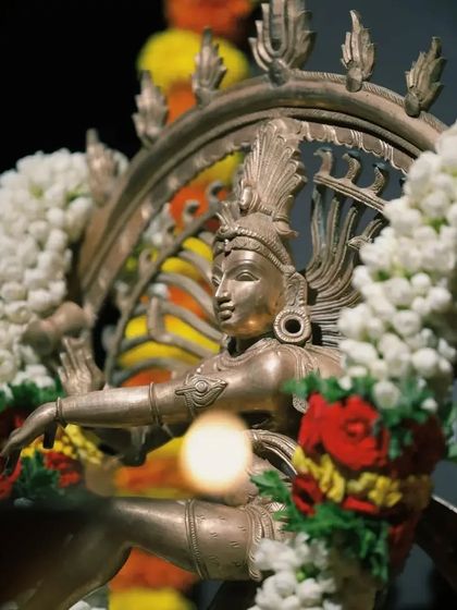Before any performance, we honor Lord Nataraja. This beautifully adorned idol set a divine atmosphere for my student Sahana's Arangetram.