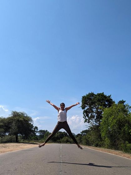 That feeling of pure freedom and joy that comes from disconnecting and exploring. A happy jump on an open road in Sri Lanka captures the spirit of our international yoga escapes.