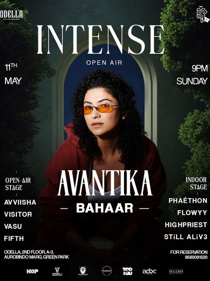The poster for 'Intense Open Air' at Odella, Delhi. An open-air stage and an indoor stage for a full-on party.