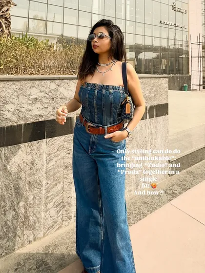 This outfit proves that styling can do the 'unthinkable' by bringing Zudio and Prada together in a single fit. It's not about the brand; it's about how you wear it.