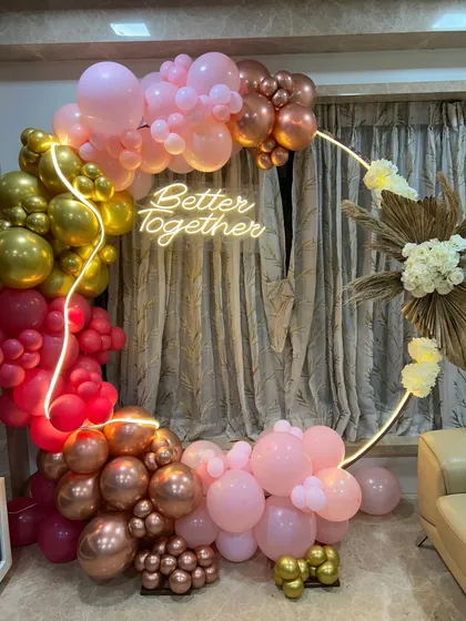 Another view of the 'Better Together' balloon ring, showing how it can brighten up a room and serve as a beautiful centerpiece.