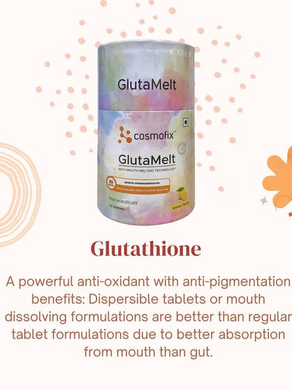 Glutathione is a powerful antioxidant that can help with pigmentation. For better absorption, I recommend mouth-dissolving tablets over regular ones, as they are absorbed directly from the mouth, not the gut.