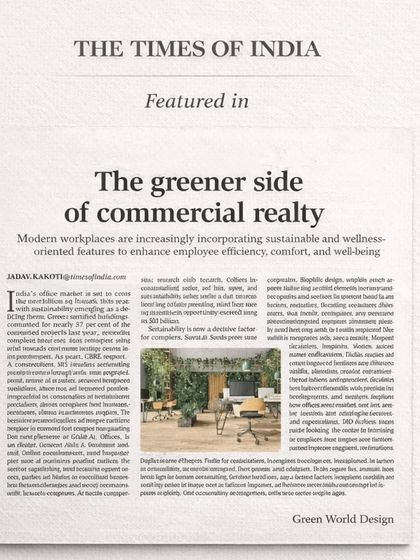 Our thought leadership is recognized by leading industry publications. This feature in The Times of India discusses our core philosophy: treating green design not as an aesthetic afterthought, but as a strategic component of commercial realty. We engineer workplaces for human performance, directly impacting productivity, talent retention, and asset value.