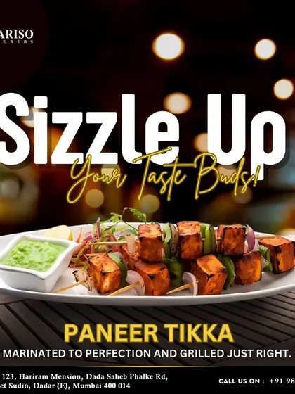 A crowd favorite, our Paneer Tikka is marinated in a blend of aromatic spices and yogurt, then grilled to perfection. Served sizzling with fresh mint chutney, it's a perfect vegetarian appetizer for weddings, sangeets, and corporate events.
