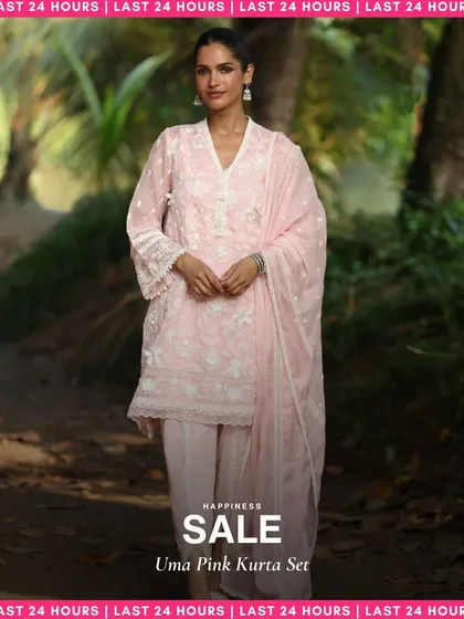 The Uma Pink Kurta Set is a classic piece with all-over embroidery. It’s a beautiful, timeless design that you can dress up or down.